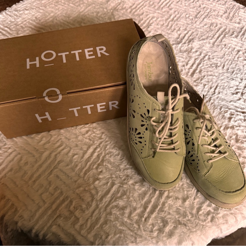 Hotter Green Sneakers with Rounded Toe and Soft Texture